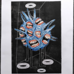 Gueulantes 1 - Linogravure réhaussée à l'aquarelle 30x43,5cm
Dimension feuille : 43x65cm